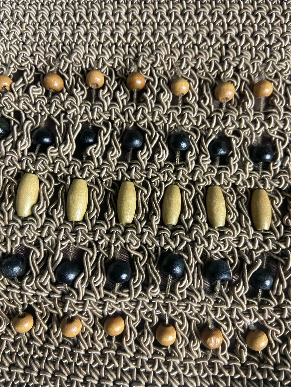 Handwoven Brown Crochet Crossbody Bag with Bead Accents
